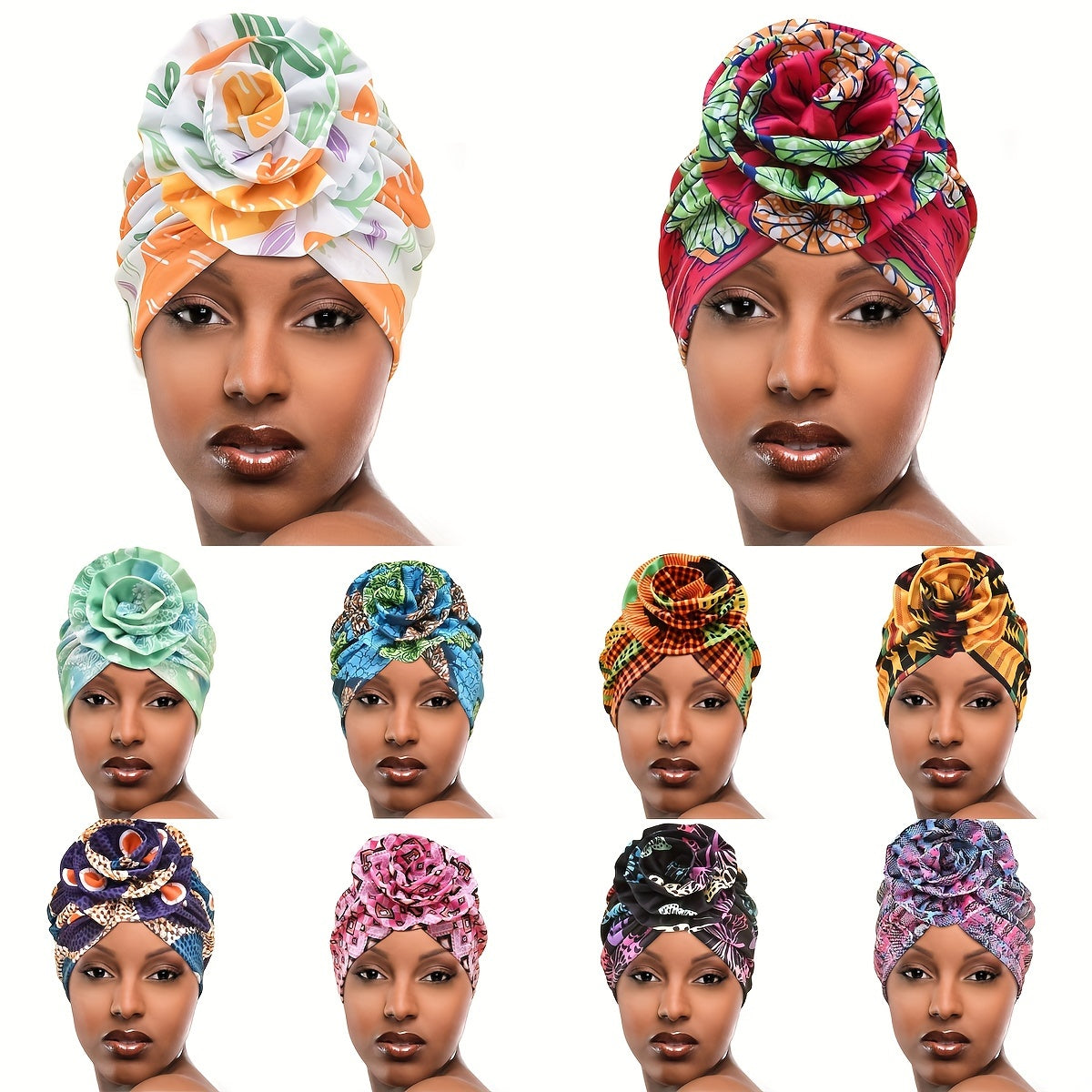Elegant Women's Floral Turban Headwrap: Vibrant Colors, Soft Polyester Fabric, and Comfortable Elastic Design for a Chic Look